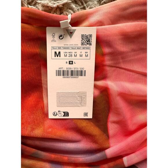 NWT Zara Strapless Printed Tulle Dress Size Medium - Picture 12 of 13